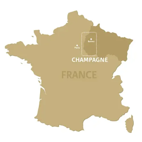 carte de France montrant l'emplacement de la région de la Champagne au nord-est du pays